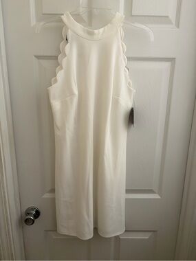 NWOT Elegant Scalloped Halter Dress in Cream